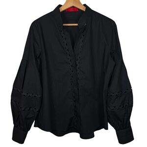 Carolina Herrera Black Cutout Sleeve Cotton Blouse Size 12